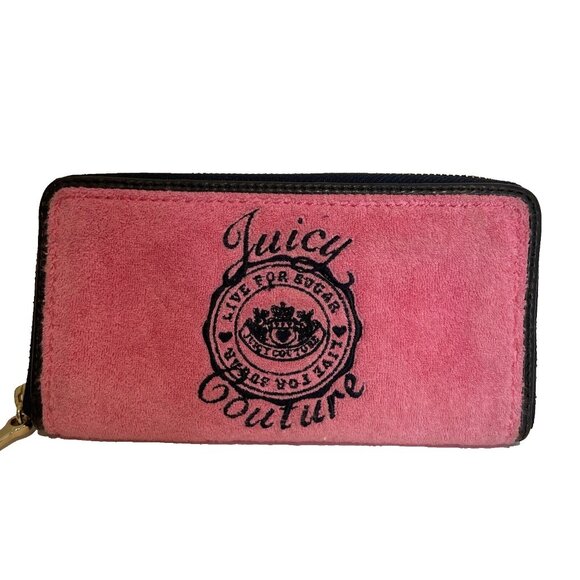 Juicy Couture Handbags - Vintage Y2K Juicy Couture Pink Daydreamer Wallet Clutch Velour Spell Out EUC!